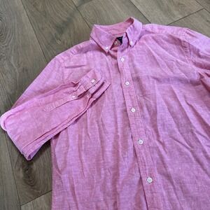 Gap Men's Long Sleeve Button Down Shirt Linen Blend Classic‎ Fit Pink Medium